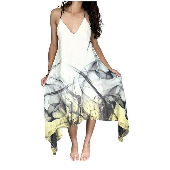 Milly Silk Dress Womens 0 Chiffon Smoke Print Delaney Vee Fairy Goth Glam Sultry - Picture 3 of 16